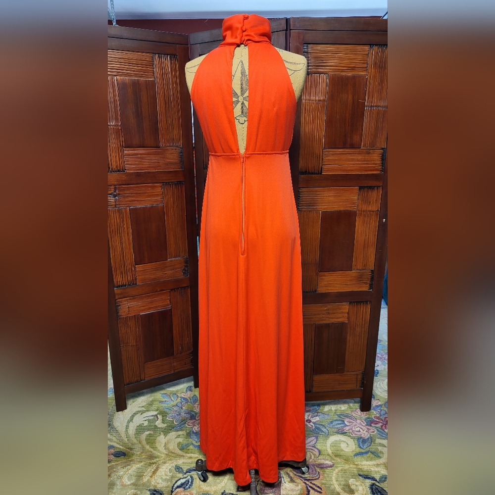 Women's Shawn Orginals Vintage Firey Orange Red Turtle Halter Maxi Dress Size 10 - Picture 8 of 15